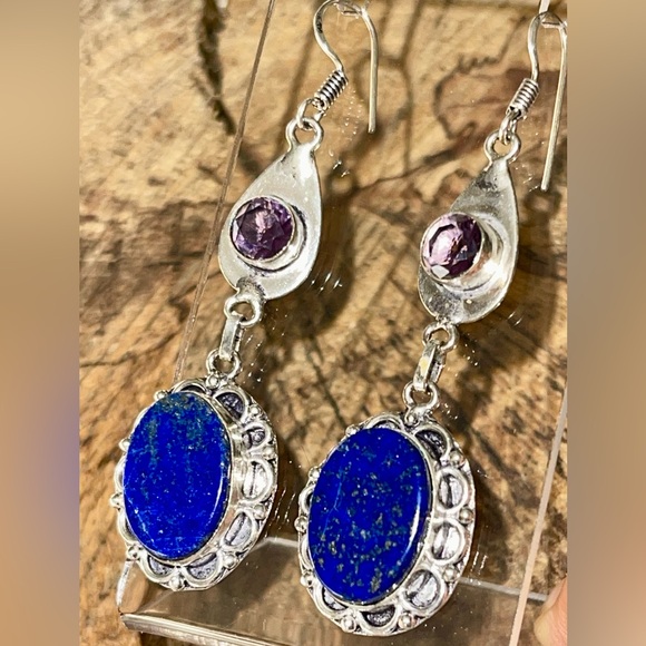 Lapis Lazuli Earrings 2 1/2” - Picture 3 of 9